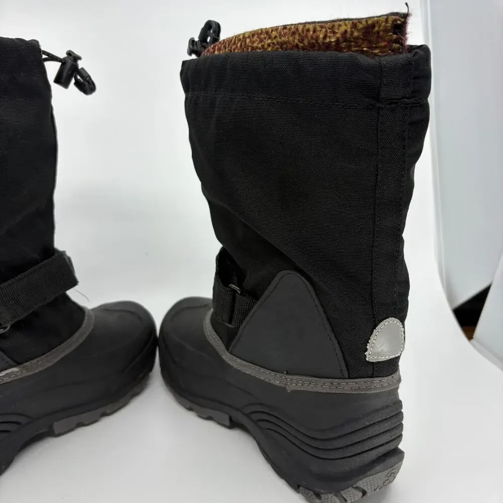 Kamik Waterproof Winter Snow Boots Black Red Lined Size 5 Drawstring Strap